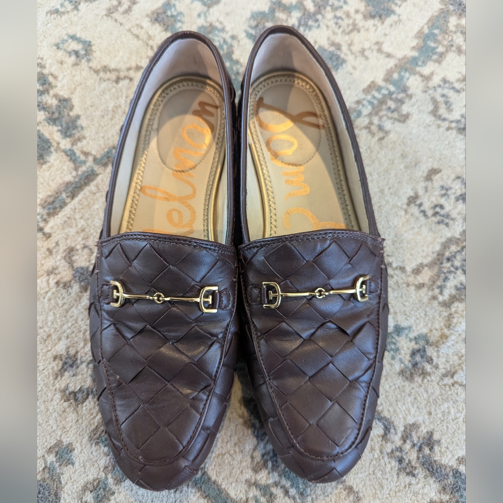 Sam Edelman Loraine Woven Horsebit Loafer Dark Chocolate Brown Leather Size 8.5